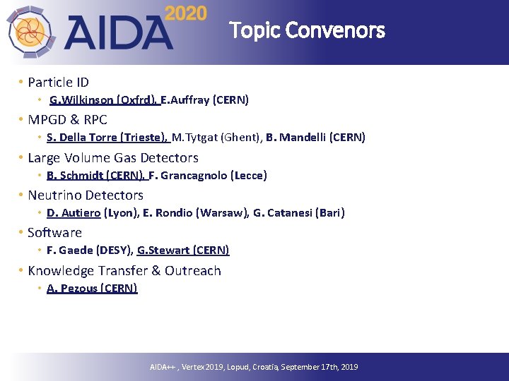 Topic Convenors • Particle ID • G. Wilkinson (Oxfrd), E. Auffray (CERN) • MPGD