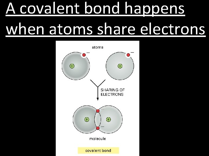 A covalent bond happens when atoms share electrons 