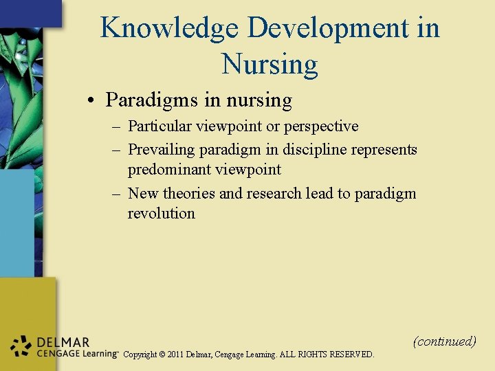 Knowledge Development in Nursing • Paradigms in nursing – Particular viewpoint or perspective –