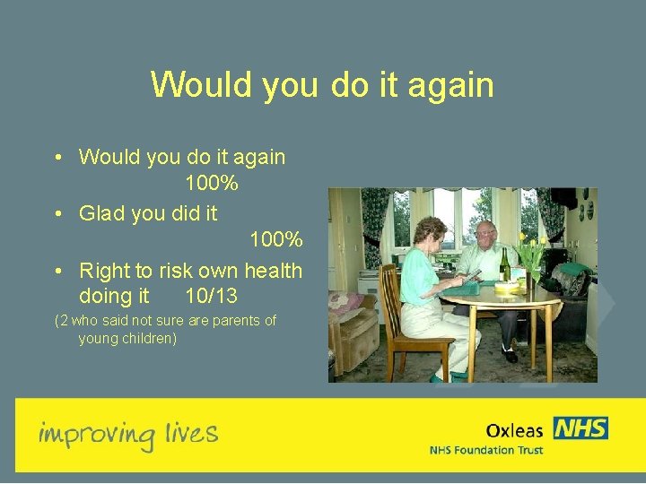 Would you do it again • Would you do it again 100% • Glad