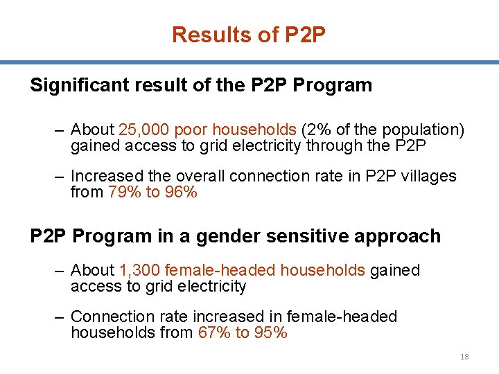 Results of P 2 P Significant result of the P 2 P Program –