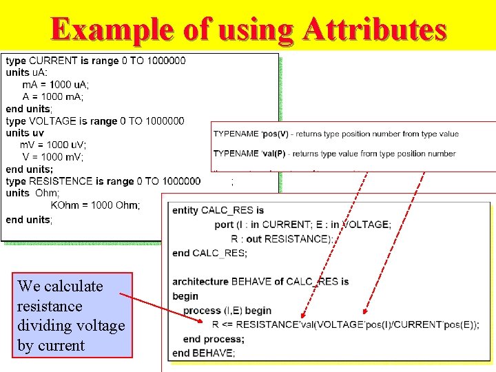 Example of using Attributes We calculate resistance dividing voltage by current 