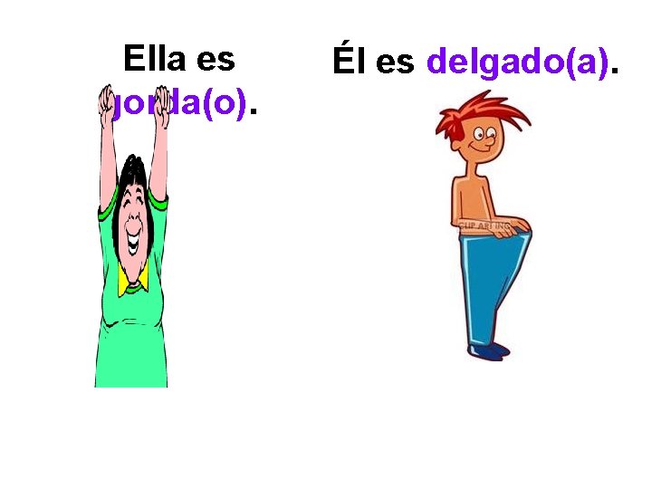 Ella es gorda(o). Él es delgado(a). 