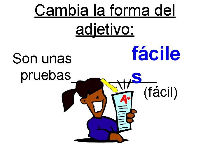 Cambia la forma del adjetivo: fácile Son unas pruebas______ s (fácil) 