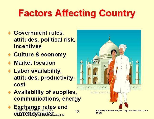 Factors Affecting Country ¨ Government rules, attitudes, political risk, incentives ¨ Culture & economy Factors Affecting Country ¨ Government rules, attitudes, political risk, incentives ¨ Culture & economy