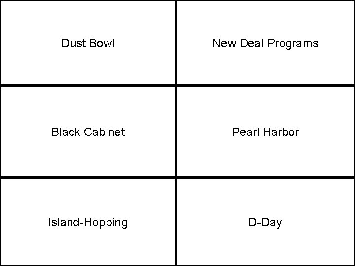 Dust Bowl New Deal Programs Black Cabinet Pearl Harbor Island-Hopping D-Day 