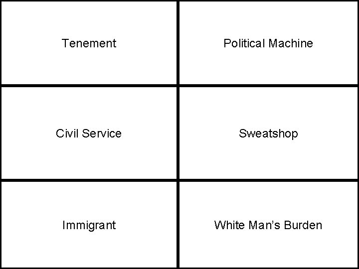 Tenement Political Machine Civil Service Sweatshop Immigrant White Man’s Burden 