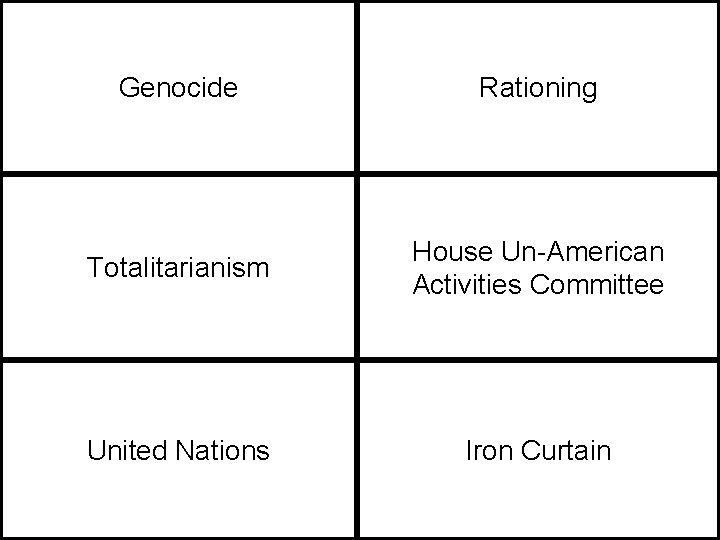 Genocide Rationing Totalitarianism House Un-American Activities Committee United Nations Iron Curtain 