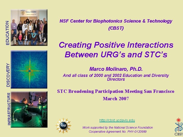 EDUCATION DISCOVERY INFRASTRUCTURE NSF Center for Biophotonics Science & Technology (CBST) Creating Positive Interactions