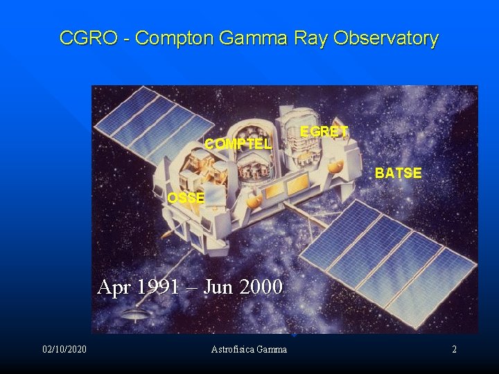 CGRO - Compton Gamma Ray Observatory COMPTEL EGRET BATSE OSSE Apr 1991 – Jun