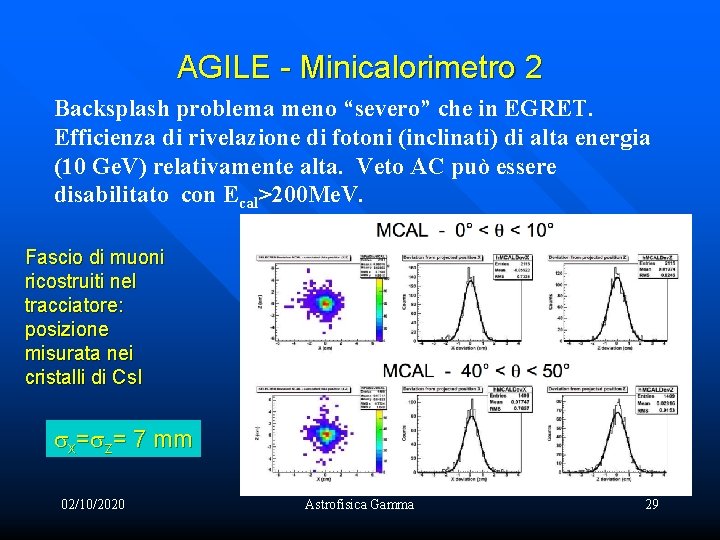 AGILE - Minicalorimetro 2 Backsplash problema meno “severo” che in EGRET. Efficienza di rivelazione