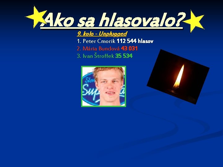 Ako sa hlasovalo? 9. kolo - Unplugged 1. Peter Cmorik 112 544 hlasov 2.