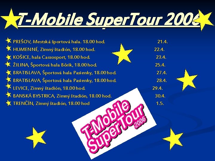 T-Mobile Super. Tour 2006 PREŠOV, Mestská športová hala. 18. 00 hod. 21. 4. HUMENNÉ,