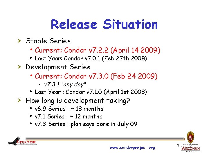 Release Situation › Stable Series h. Current: Condor v 7. 2. 2 (April 14