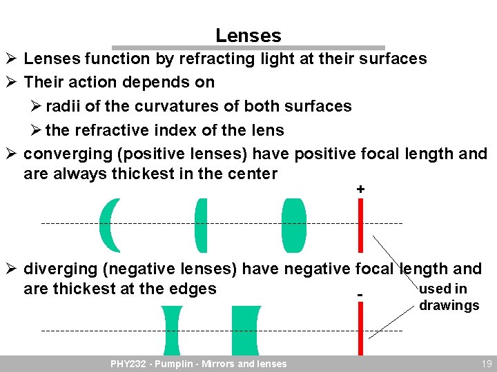 Lenses Ø Lenses function by refracting light at their surfaces Ø Their action depends