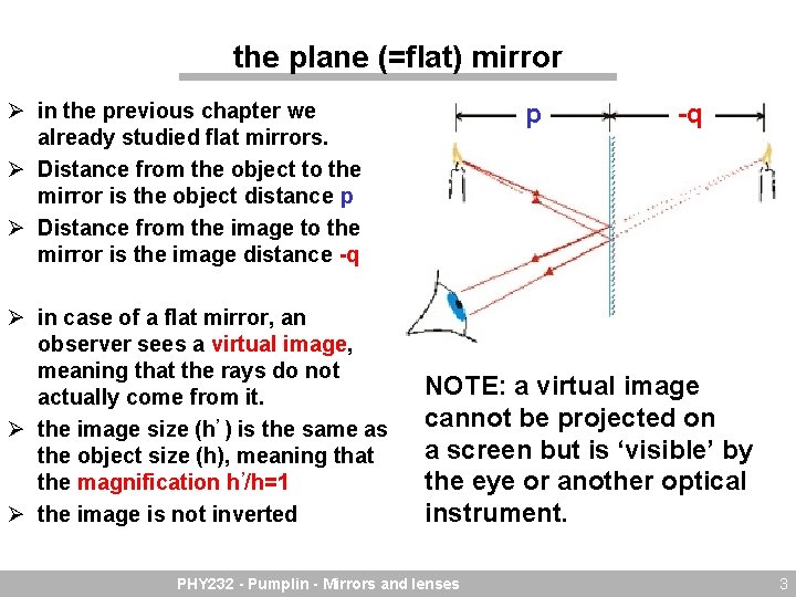 the plane (=flat) mirror Ø in the previous chapter we already studied flat mirrors.