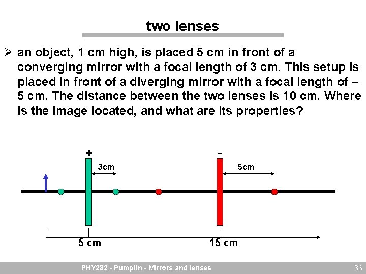 two lenses Ø an object, 1 cm high, is placed 5 cm in front