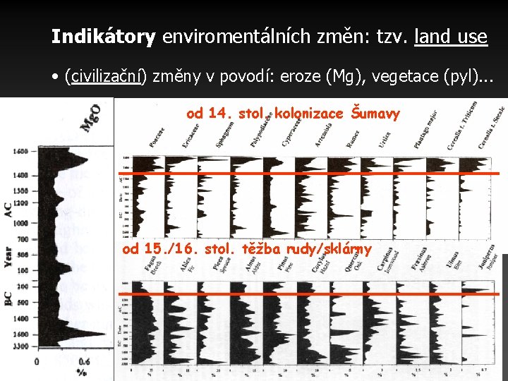 Indikátory enviromentálních změn: tzv. land use • (civilizační) změny v povodí: eroze (Mg), vegetace