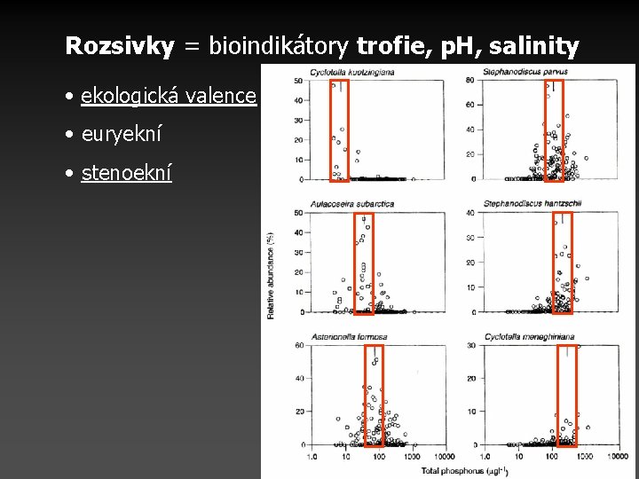 Rozsivky = bioindikátory trofie, p. H, salinity • ekologická valence druhů: • euryekní •