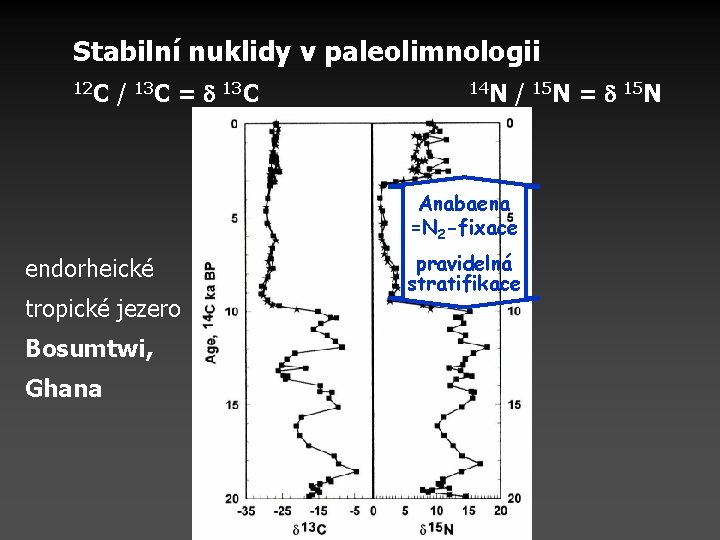 Stabilní nuklidy v paleolimnologii 12 C / 13 C = 13 C 14 N