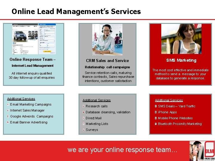 Online Lead Management’s Services Online Response Team – CRM Sales and Service Internet Lead