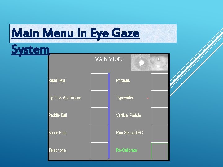 Main Menu In Eye Gaze System 