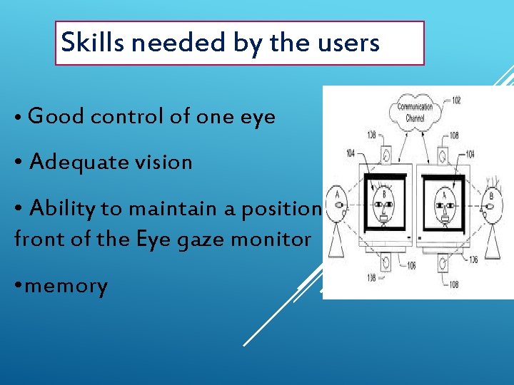 Skills needed by the users • Good control of one eye • Adequate vision