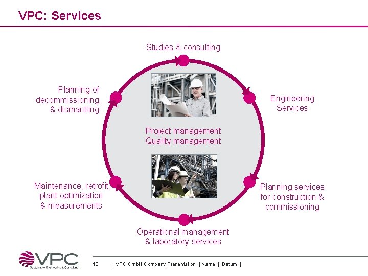 VPC: Services Studies & consulting Planning of decommissioning & dismantling Engineering Services Project management