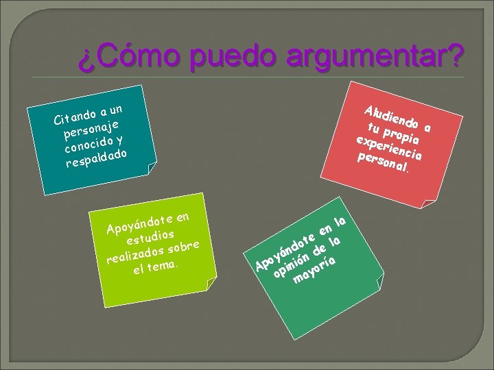 ¿Cómo puedo argumentar? a un o d n a t Ci aje person y