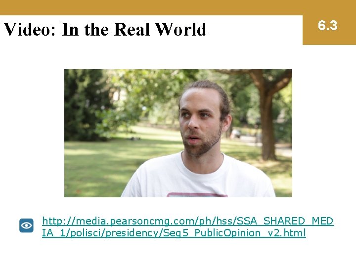 Video: In the Real World 6. 3 http: //media. pearsoncmg. com/ph/hss/SSA_SHARED_MED IA_1/polisci/presidency/Seg 5_Public. Opinion_v