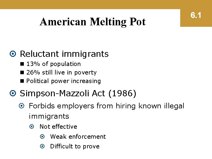 American Melting Pot Reluctant immigrants n 13% of population n 26% still live in