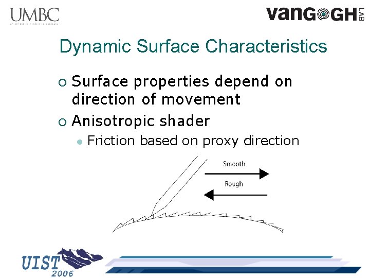 Dynamic Surface Characteristics Surface properties depend on direction of movement ¡ Anisotropic shader ¡