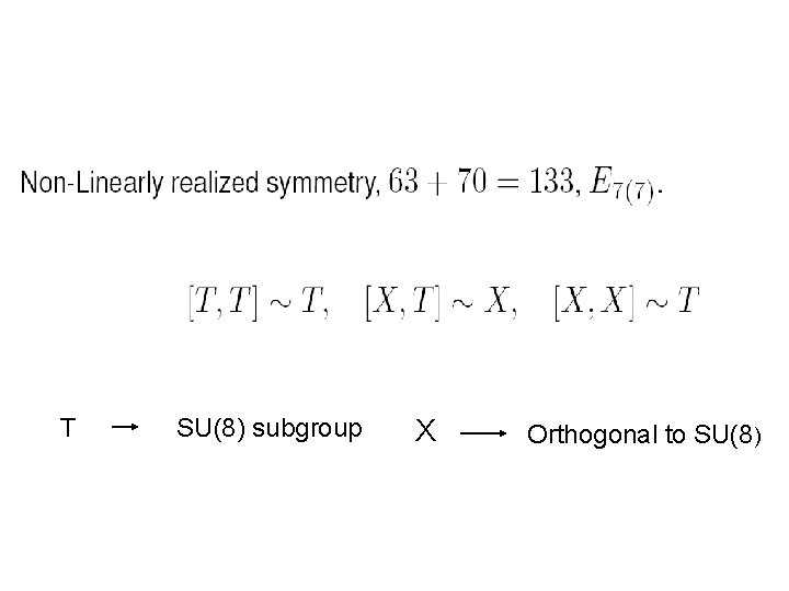 T SU(8) subgroup X Orthogonal to SU(8) 