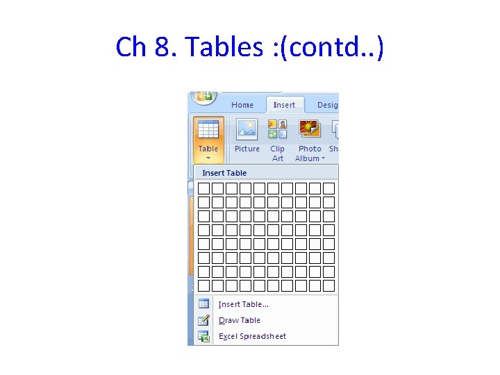 Ch 8. Tables : (contd. . ) 