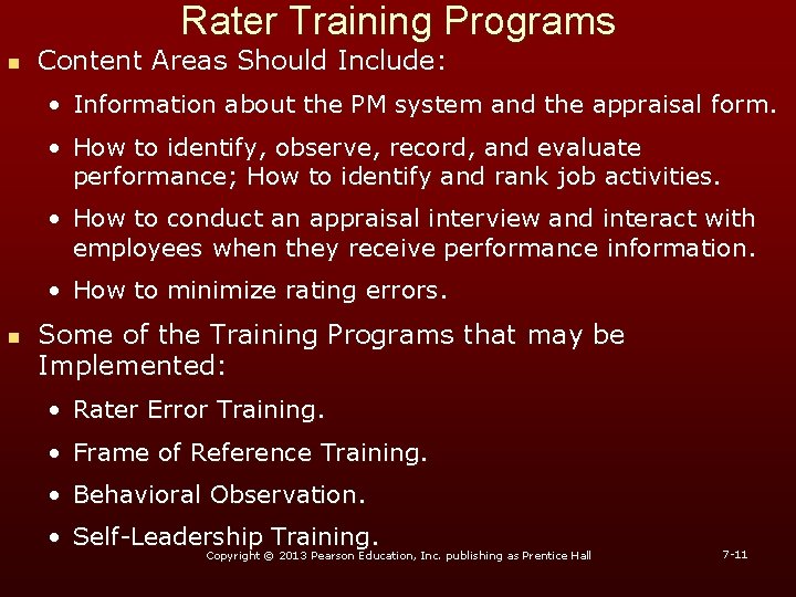 Rater Training Programs n Content Areas Should Include: • Information about the PM system Rater Training Programs n Content Areas Should Include: • Information about the PM system