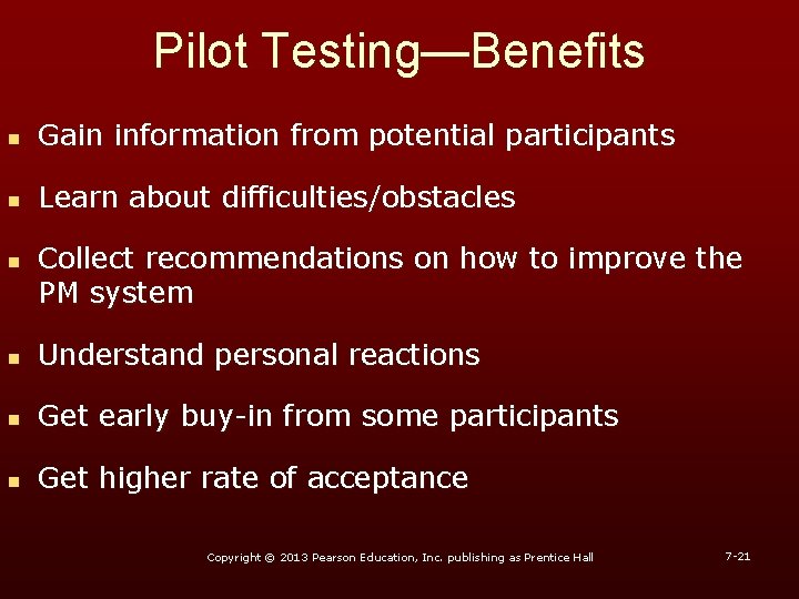 Pilot Testing—Benefits n Gain information from potential participants n Learn about difficulties/obstacles n Collect Pilot Testing—Benefits n Gain information from potential participants n Learn about difficulties/obstacles n Collect