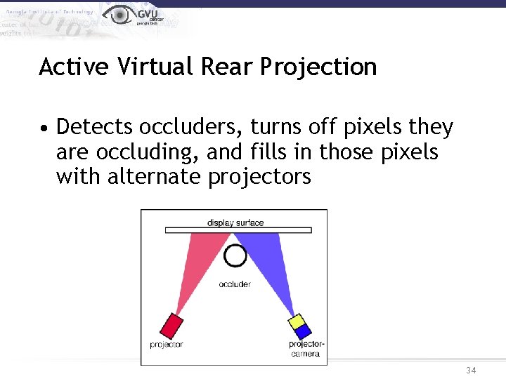 Active Virtual Rear Projection • Detects occluders, turns off pixels they are occluding, and