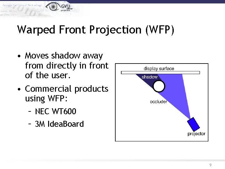 Warped Front Projection (WFP) • Moves shadow away from directly in front of the