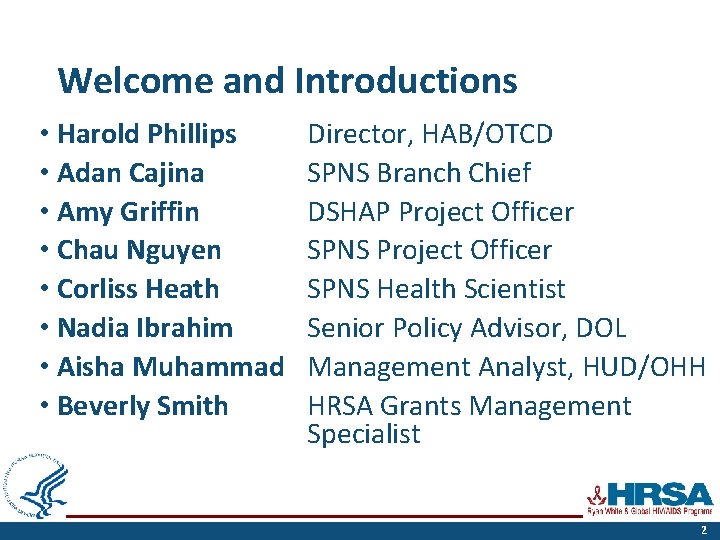 Welcome and Introductions • Harold Phillips • Adan Cajina • Amy Griffin • Chau