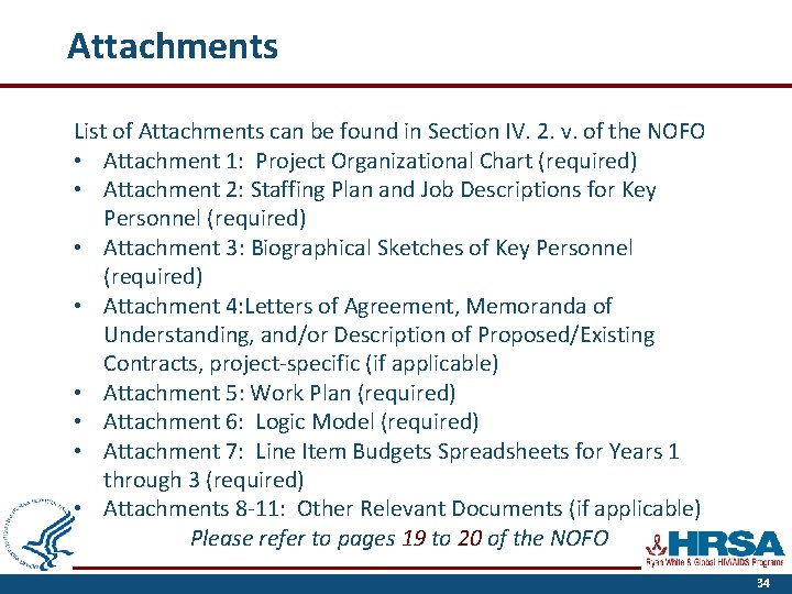 Attachments List of Attachments can be found in Section IV. 2. v. of the