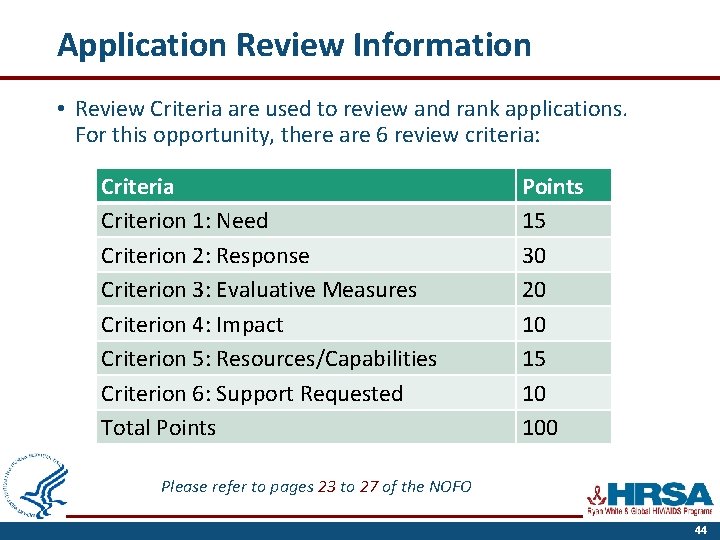 Application Review Information • Review Criteria are used to review and rank applications. For