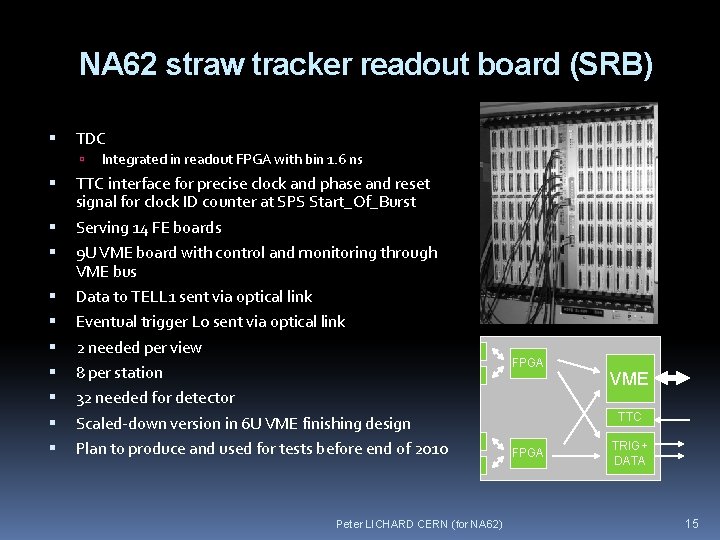 NA 62 straw tracker readout board (SRB) TDC Integrated in readout FPGA with bin