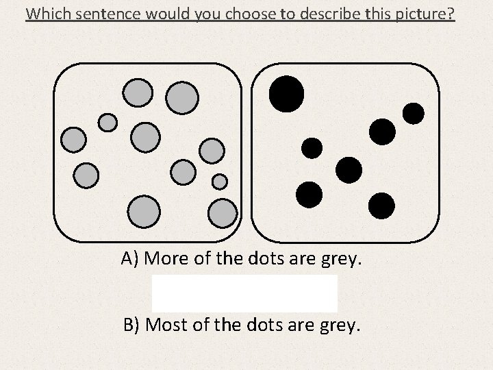 Which sentence would you choose to describe this picture? A) More of the dots Which sentence would you choose to describe this picture? A) More of the dots