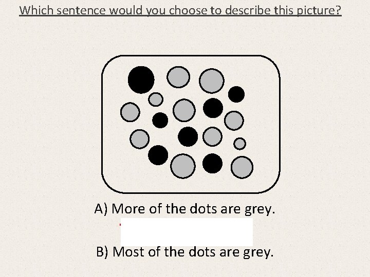 Which sentence would you choose to describe this picture? A) More of the dots Which sentence would you choose to describe this picture? A) More of the dots