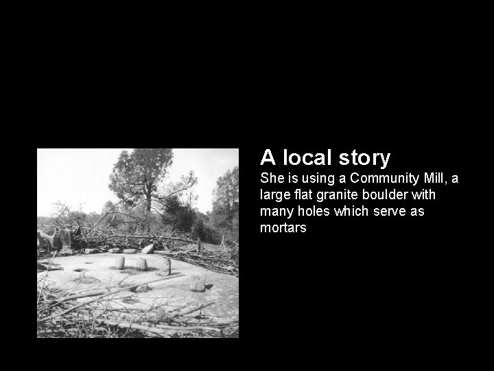 A local story She is using a Community Mill, a large flat granite boulder A local story She is using a Community Mill, a large flat granite boulder