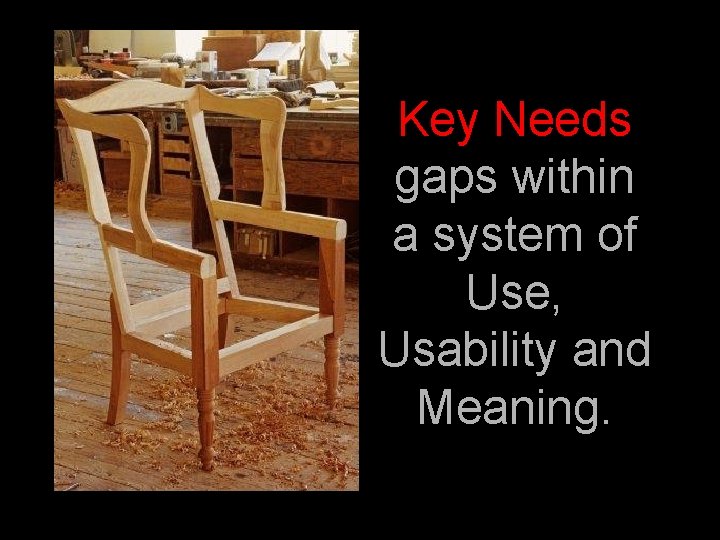 Key Needs gaps within a system of Use, Usability and Meaning. Key Needs gaps within a system of Use, Usability and Meaning.