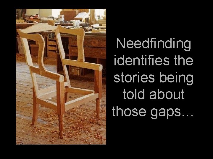Needfinding identifies the stories being told about those gaps… Needfinding identifies the stories being told about those gaps…