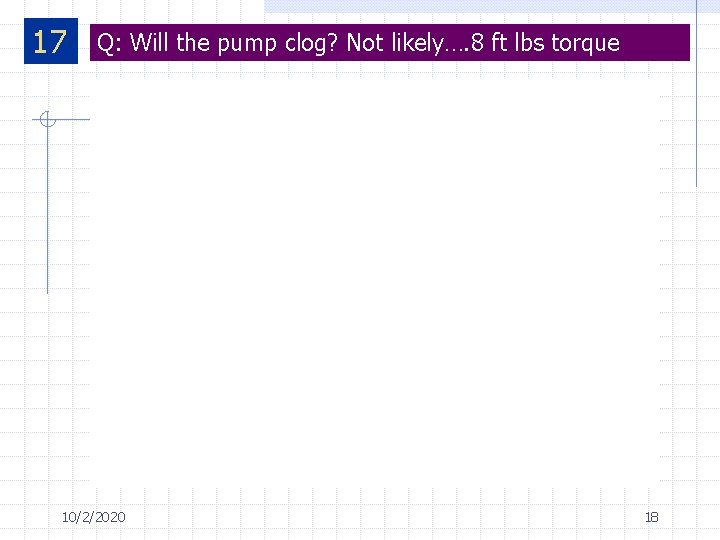 17 8 Q: Will the pump clog? Not likely…. 8 ft lbs torque 10/2/2020