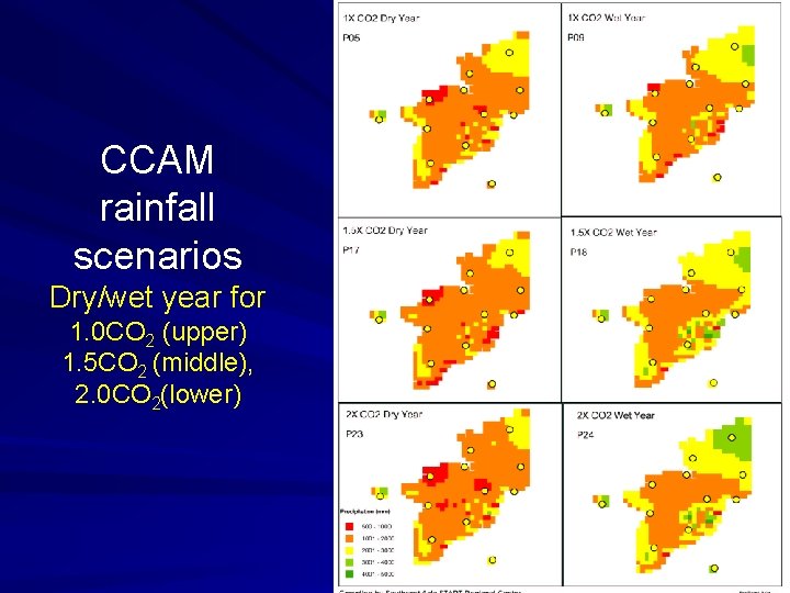 CCAM rainfall scenarios Dry/wet year for 1. 0 CO 2 (upper) 1. 5 CO