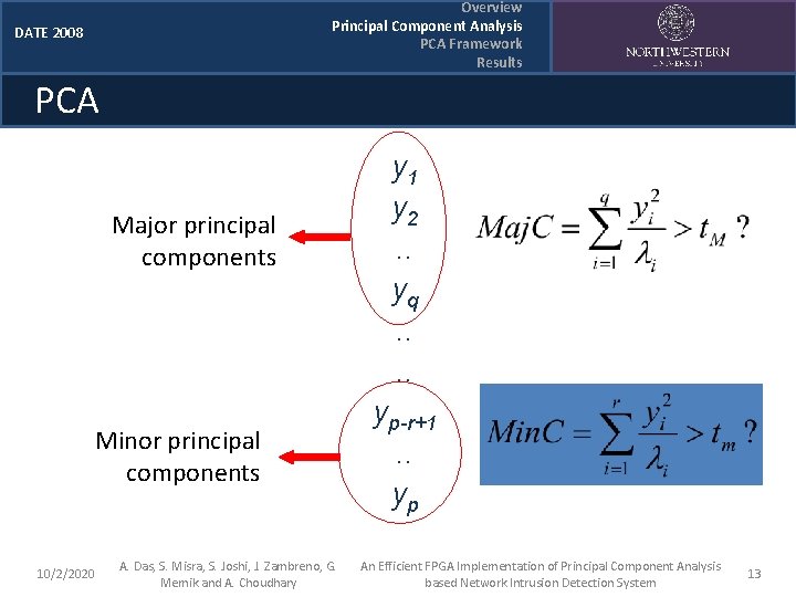 Overview Principal Component Analysis PCA Framework Results DATE 2008 PCA Major principal components Minor